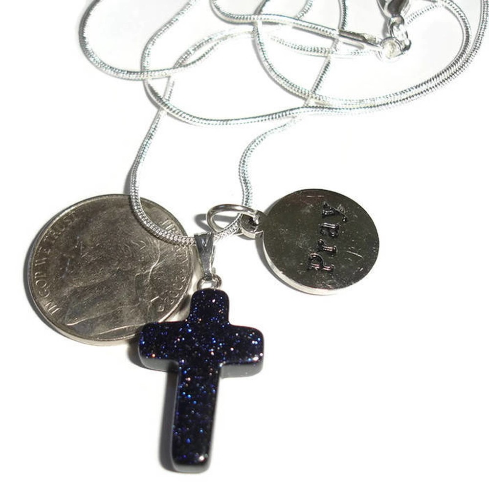 Goldstone Cross Pray Necklace Religious
